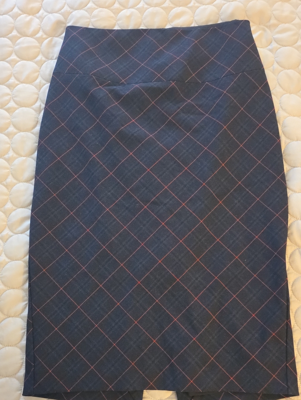 Express Navy Pencil Skirt with Pink Windowpane